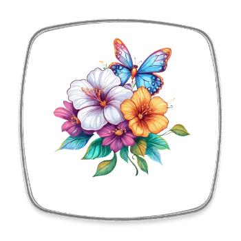 Bouquet avec papillon - Magnet carré - blanc - Devant