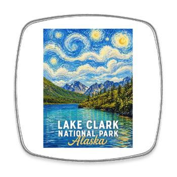 Art paysager de Lake Clark en Alaska - Magnet carré - blanc - Devant