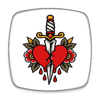 Heart Pierced Dagger Tattoo Style - Square fridge magnet - white - Front