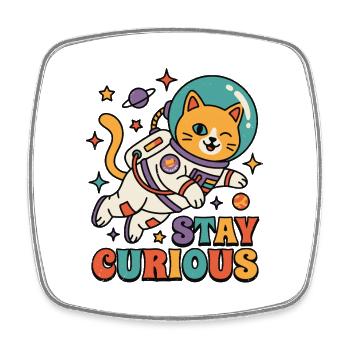 Stay Curious Space Cat - Square fridge magnet - white - Front