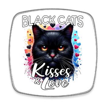 Black Cat Love - Square fridge magnet - white - Front