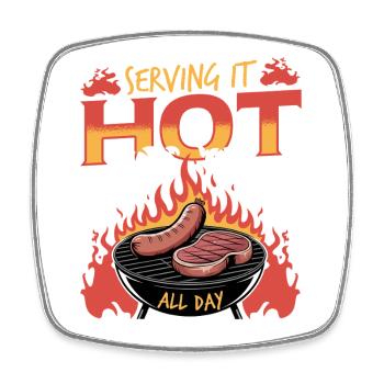 BBQ Grilling Meat Smoking Barbecue - Square fridge magnet - white - Front