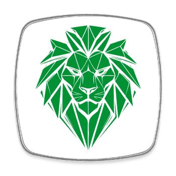 Tête de lion vert géométrique - Magnet carré - blanc - Devant