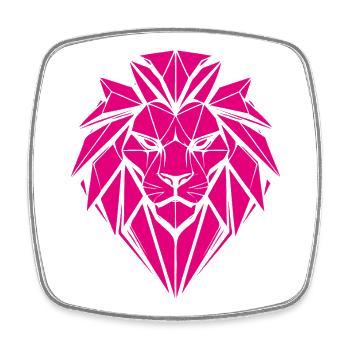 Geometric lion in magenta - Square fridge magnet - white - Front