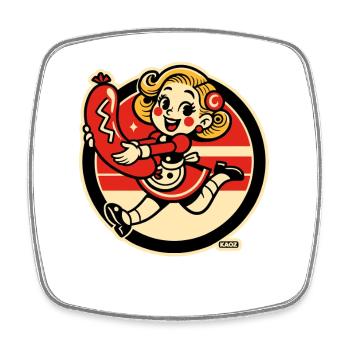 Retro Sausage Snack Girl - Viereckiger Kühlschrankmagnet - Weiß - Vorne