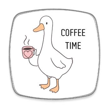 Dessin animé Ducky Coffee Time - Magnet carré - blanc - Devant
