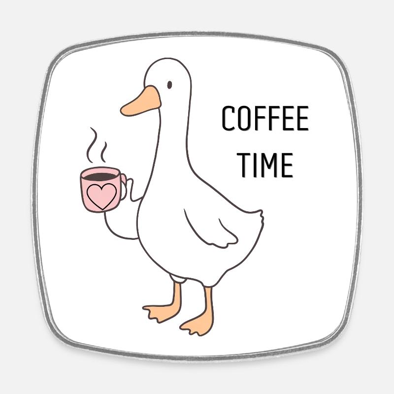 Ducky Coffee Time Cartoon - Square fridge magnet - white
