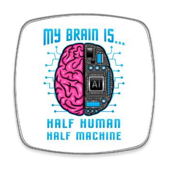 Half Human Half Machine Brain AI Graphic - Square fridge magnet - white - Front