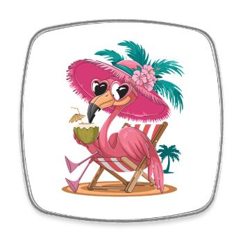 Entspannter Flamingo Am Strand Mit Kokosnuss - Viereckiger Kühlschrankmagnet - Weiß - Vorne