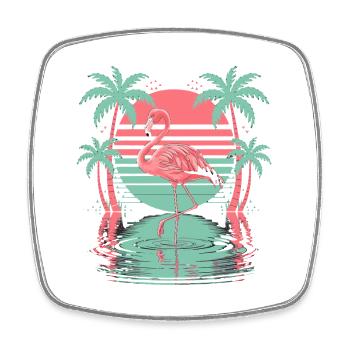Tropical flamingo palm trees water sunset - Square fridge magnet - white - Front