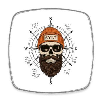 Sylt Totenkopf Seemann Küsten Shirt - Viereckiger Kühlschrankmagnet - Weiß - Vorne