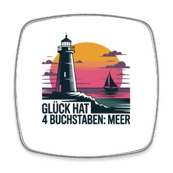  Glück Hat 4 Buchstaben Meer Leuchtturm Segelboot - Viereckiger Kühlschrankmagnet - Weiß - Vorne