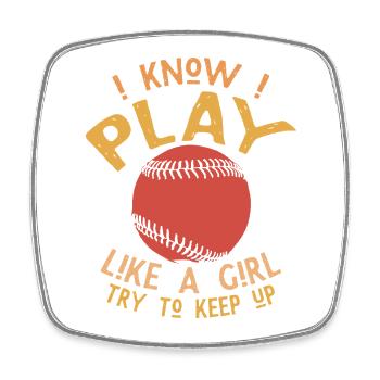 Play Like a Girl – Baseball Power - Viereckiger Kühlschrankmagnet - Weiß - Vorne