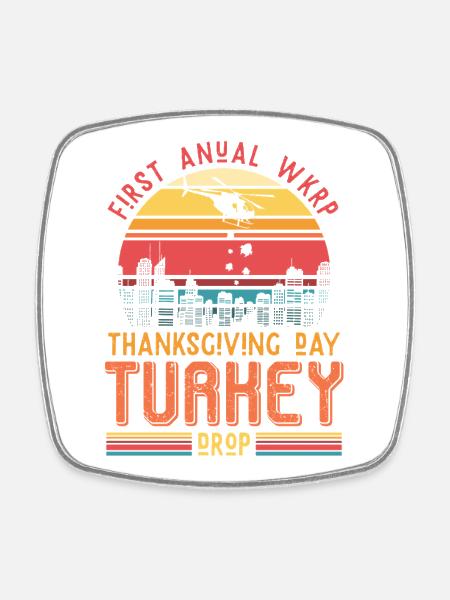 Thanksgiving Turkey Drop Retro Gift - Square fridge magnet - white