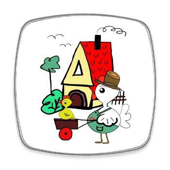 Colorful bird in front of A-house farm scene - Square fridge magnet - white - Front