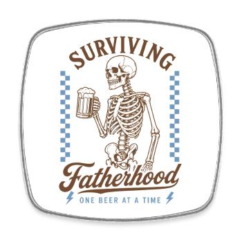 Surviving Fatherhood Beer Dad Shirt - Square fridge magnet - white - Front