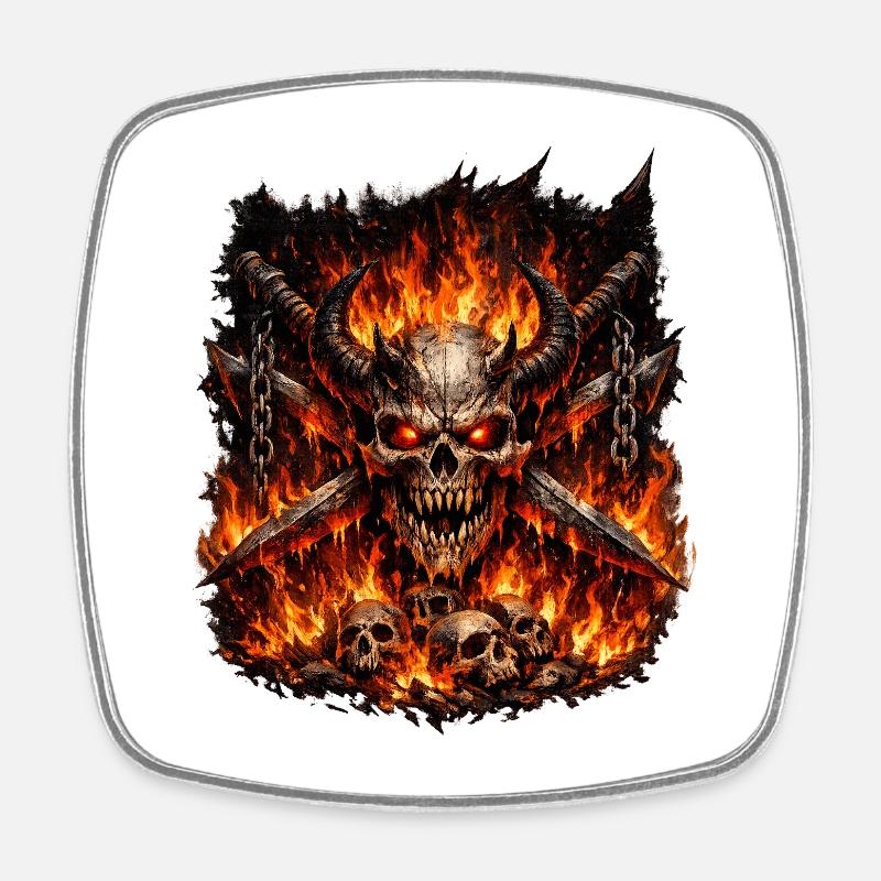 Hellfire Skull Crown - Square fridge magnet - white