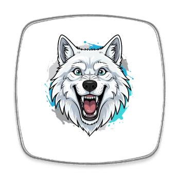 Weißer Wolf Kopf Cartoon Blau Akzente - Viereckiger Kühlschrankmagnet - Weiß - Vorne