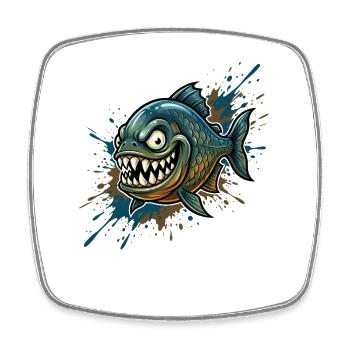 Mutiger Piranha mit Farbspritzern - Viereckiger Kühlschrankmagnet - Weiß - Vorne