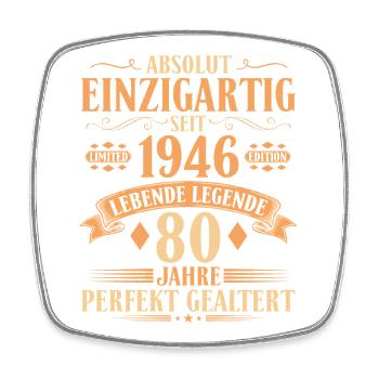 Einzigartig seit 1946 - 80. Geburtstag Vintage - Viereckiger Kühlschrankmagnet - Weiß - Vorne