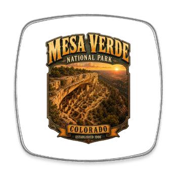 Insigne du parc national de Mesa Verde Coucher de soleil - Magnet carré - blanc - Devant