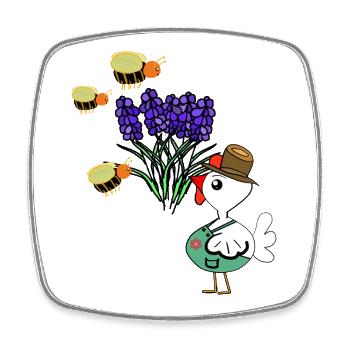 Fleurs de lavande Poulet jardinier avec des abeilles - Magnet carré - blanc - Devant
