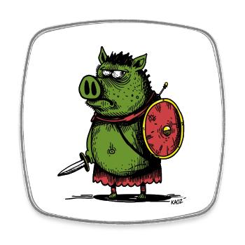 Green Boar Viking with Shield - Square fridge magnet - white - Front