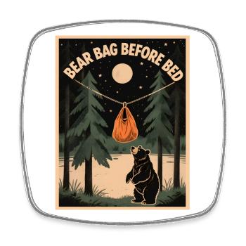 Bear bag before sleeping | Camping - Square fridge magnet - white - Front