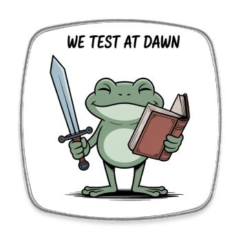 Dawn Quest Frog: Sword & Scroll - Square fridge magnet - white - Front