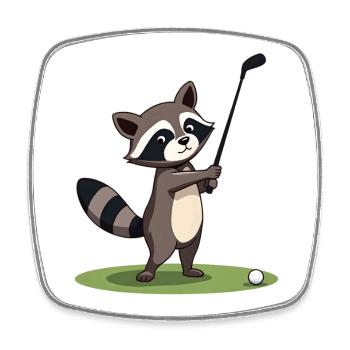 Waschbär spielt Golf - Viereckiger Kühlschrankmagnet - Weiß - Vorne