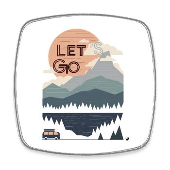 Sonne, Berge, Wald, See und Bus Lets go - Viereckiger Kühlschrankmagnet - Weiß - Vorne