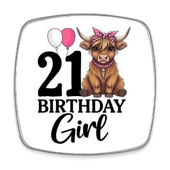 Fille d’anniversaire de 21 ans - Magnet carré - blanc - Devant