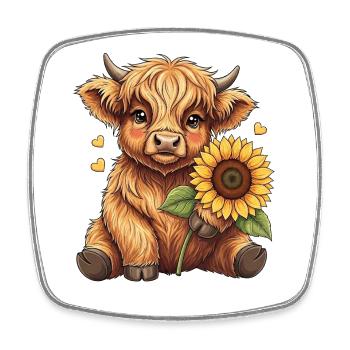 Vache des Highlands Tournesol - Magnet carré - blanc - Devant