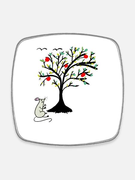 Niedliche Maus Äpfel Apfelbaum Kind - Viereckiger Kühlschrankmagnet - Weiß