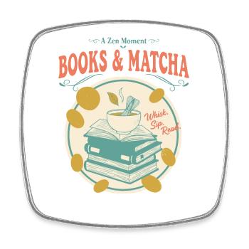 Livres et matcha : un moment zen Lecture à la goutte - Magnet carré - blanc - Devant