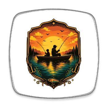 Angeln Vater Kind Sonnenuntergang Shirt - Viereckiger Kühlschrankmagnet - Weiß - Vorne
