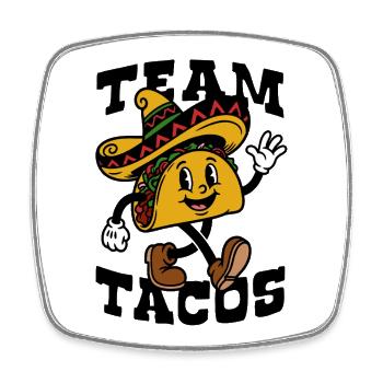 Team Tacos | Fröhlicher Taco Sombrero Cartoon - Viereckiger Kühlschrankmagnet - Weiß - Vorne