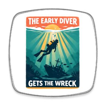 Early diver finds wreck | Diving - Square fridge magnet - white - Front