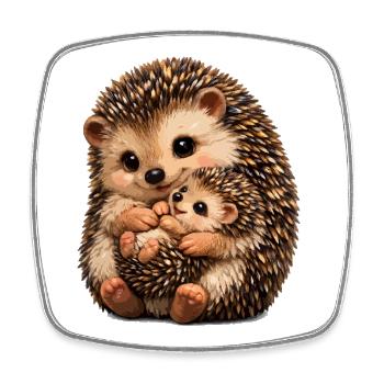 Umarmungsillustration von Mutter und Baby Igel - Viereckiger Kühlschrankmagnet - Weiß - Vorne