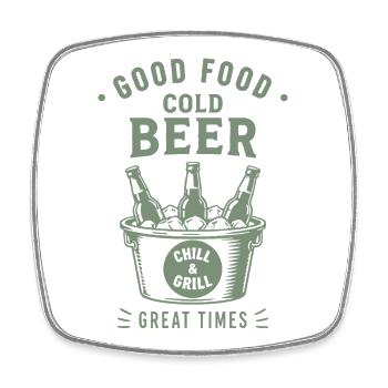 GOOD FOOD COLD BEER CHILL AND GRILL Sommer - Viereckiger Kühlschrankmagnet - Weiß - Vorne