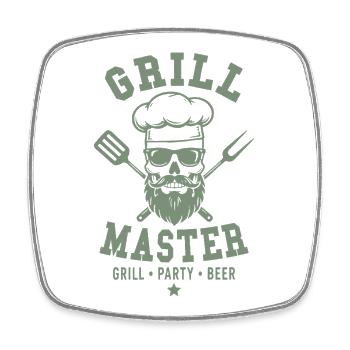 GRILL MASTER GRILL PARTY BEER Totenkopf - Viereckiger Kühlschrankmagnet - Weiß - Vorne