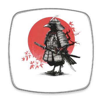 Samurai Crow in Armor - Square fridge magnet - white - Front