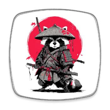 Raccoon Samurai under Crimson Moon - Square fridge magnet - white - Front