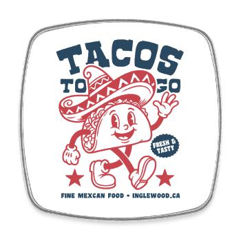 Tacos To Go | Fröhlicher Taco Sombrero Cartoon - Viereckiger Kühlschrankmagnet - Weiß - Vorne