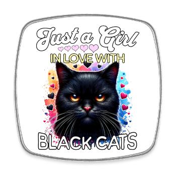 Schwarze Katze Mädchen - Viereckiger Kühlschrankmagnet - Weiß - Vorne