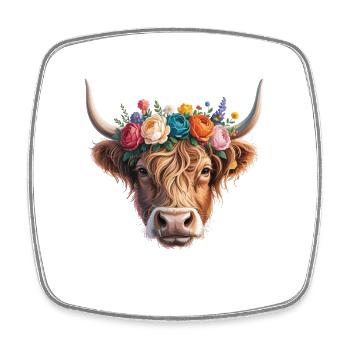 Kuh mit Blumenkrone - Viereckiger Kühlschrankmagnet - Weiß - Vorne