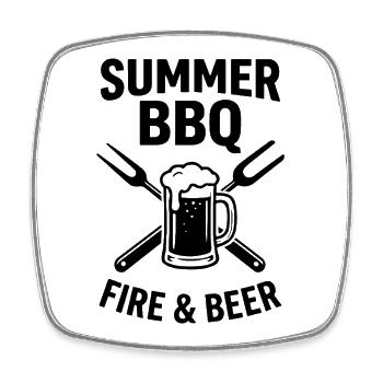 Summer BBQ Fire and Beer Grillmeister Outfit - Viereckiger Kühlschrankmagnet - Weiß - Vorne