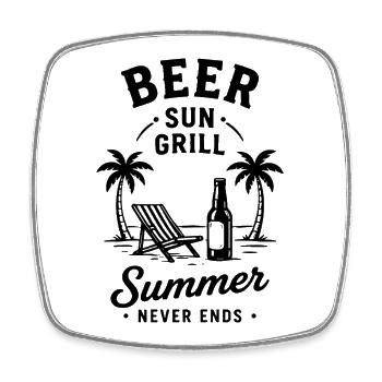 BEER SUN GRILL SUMMER NEVER ENDS Urlaub - Viereckiger Kühlschrankmagnet - Weiß - Vorne