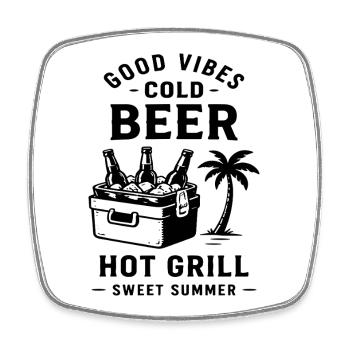 COLD BEER HOT GRILL SWEET SUMMER - Viereckiger Kühlschrankmagnet - Weiß - Vorne