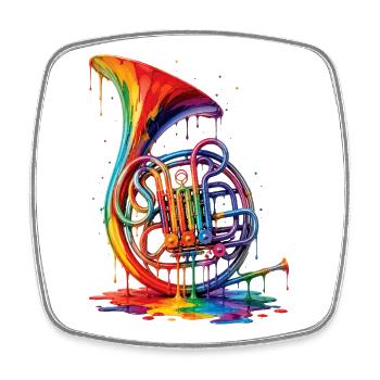 French horn with dripping paint - Square fridge magnet - white - Front
